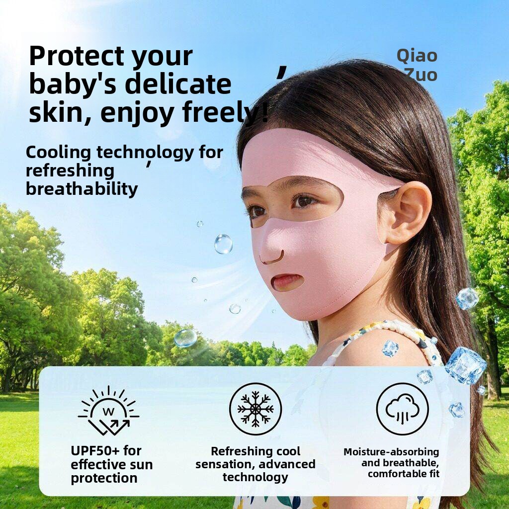 Kids Face Mask - Kinder-Sonnenschutz-Gesichtsmaske aus Eisseide, kühlend, vollständiger UV-Schutz,